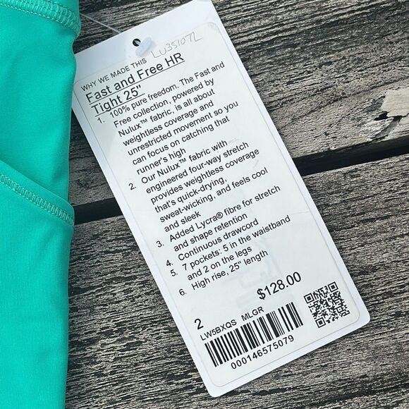 Lululemon Fast and Free High-Rise Tight 25” Pockets size 2 NWT Maldives Green - Picture 2 of 4